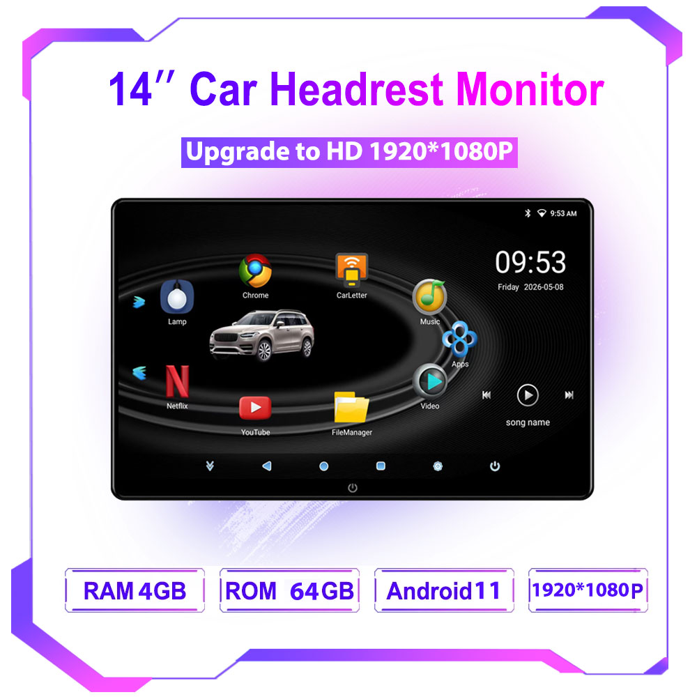 Monitor Stand - Monitor Headrest Android 14 Inch untuk